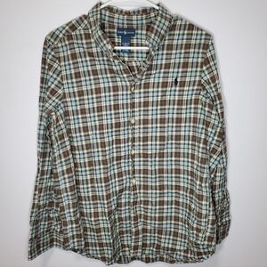 Polo Ralph Lauren Long Sleeve Button Down Shirt Men’s XL Brown, Blue, GreenPlaid